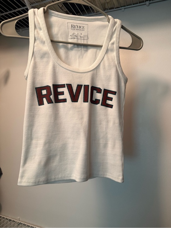 REVICE Tops - REVICE White Ribbed Tank with Red-Arched Logo
